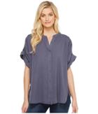 Heather Twill Voile Cuffed Sleeve Button Down Top (canal) Women's Clothing