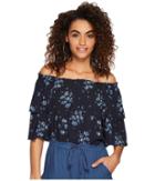 Jack By Bb Dakota Ronell Blue Dreams Printed Off The Shoulder Top (indigo Blue) Women's Clothing