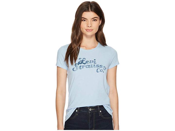 Levi's(r) Womens Slim Crew Neck Tee (strauss Slim Cashmere Blue) Women's T Shirt