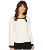 Cece Contrast Tipped Pullover Sweater W/ Bow (antique White) Women's Sweater