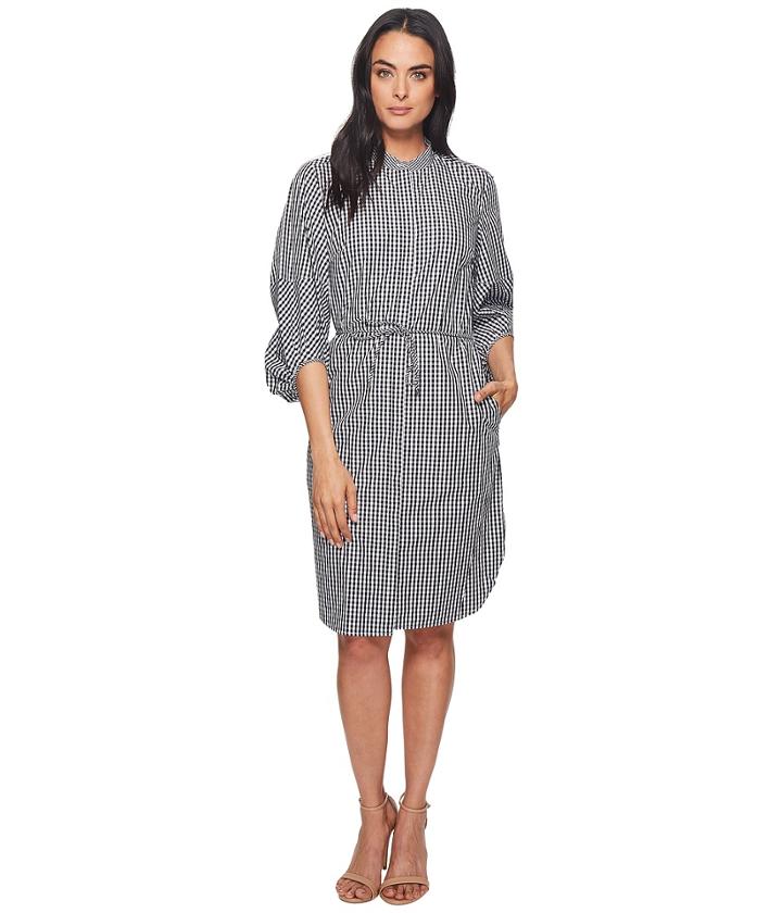 Lauren Ralph Lauren Gingham Cotton Shirtdress (black/white) Women's Dress