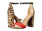 Sam Edelman Yaro Ankle Strap Sandal Heel (passion Red/sand/black Kid Suede Leather/jungle Leopard Brahma/n) Women's Dress Sandals