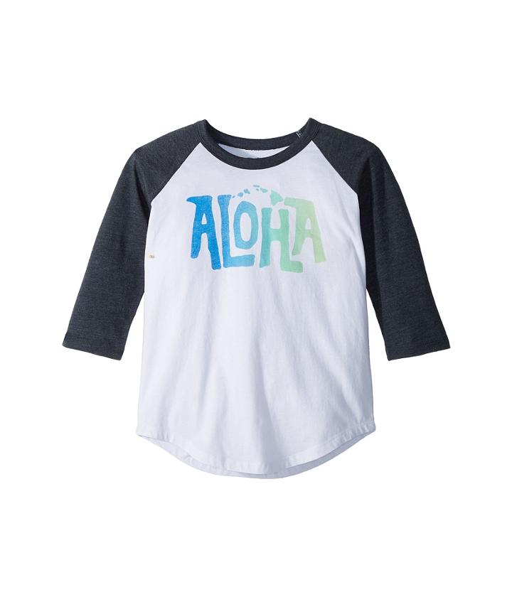 Chaser Kids Vintage Jersey Aloha Raglan Tee (little Kids/big Kids) (white/evergreen) Boy's T Shirt