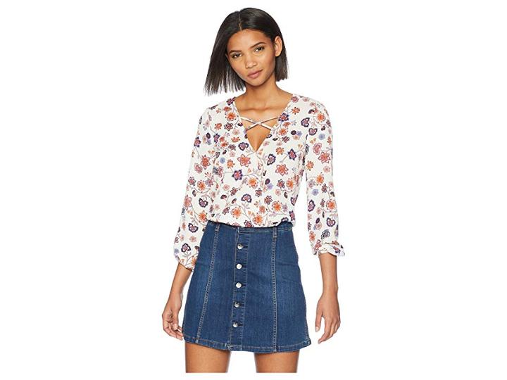 Jack By Bb Dakota Allora Folkloric Wildflower Printed Crepe De Chine Top (ivory) Women's Clothing