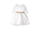Us Angels 3/4 Sleeve Glitter Mesh Dress With Embroidered Lace Trim (little Kids) (ivory/gold) Girl's Dress