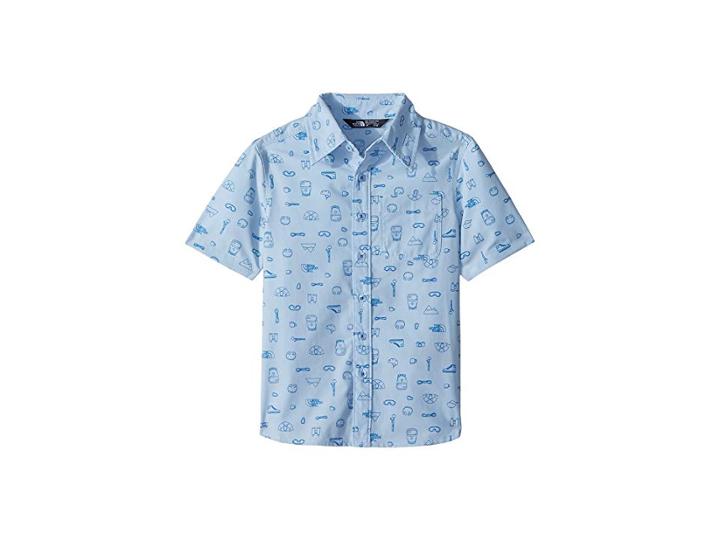 The North Face Kids Short Sleeve Pursuit Top (little Kids/big Kids) (pale Blue Camp Essentials Print/turkish Sea (prior Season)) Boy's Short Sleeve...