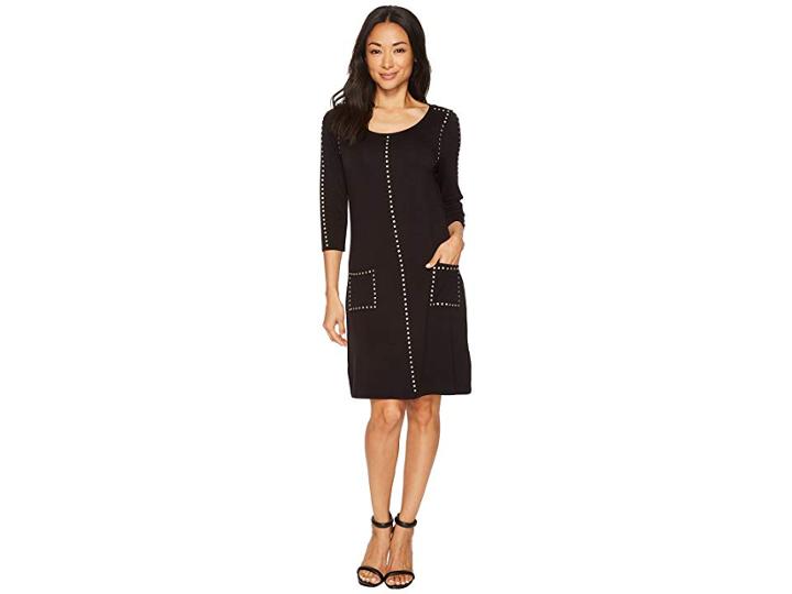 Tribal French Terry Dress With Pockets And Stud Detail (black) Women's Dress