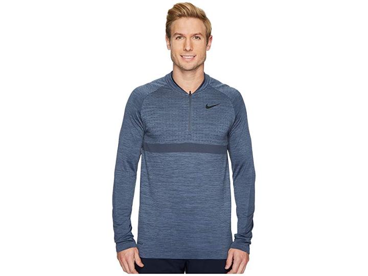 Nike Golf Dri-fit Seamless 1/2 Zip (light Carbon/thunder Blue/black/white) Men's Clothing