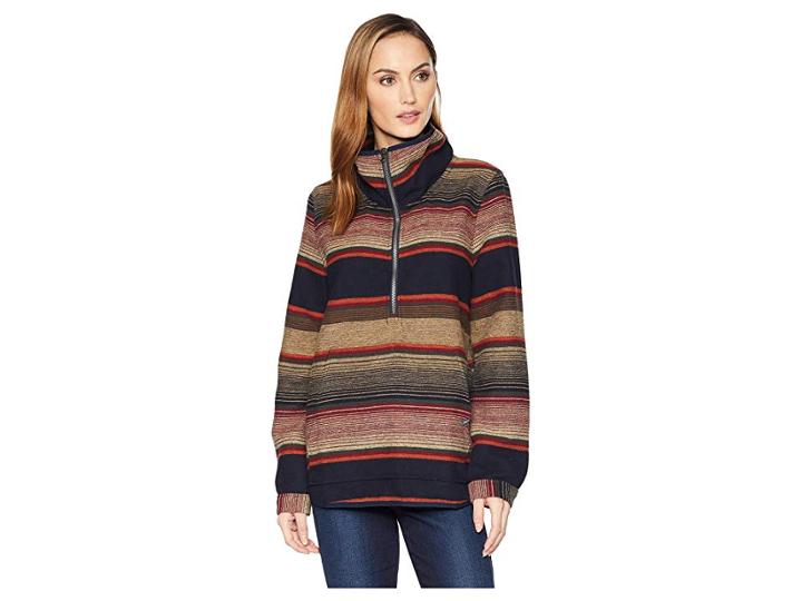 Woolrich Horizon View 1/2 Zip (navy Stripe) Women's Long Sleeve Pullover
