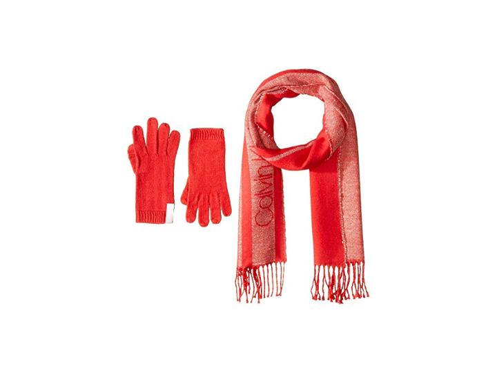 Calvin Klein Two-piece Varsity Ck Scarf, Knit Touch Gloves (rogue) Scarves