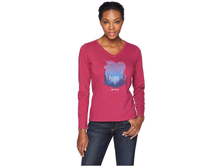 Life Is Good Star Struck Crusher Long Sleeve Vee T-shirt (wild Cherry) Women's T Shirt