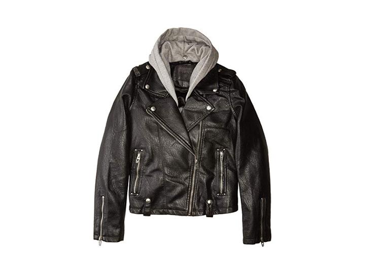 Blank Nyc Kids Vegan Leather Moto Jacket W/ Grey Hood (big Kids) (neo) Girl's Coat