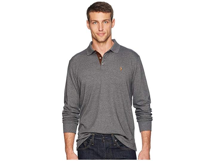Polo Ralph Lauren Classic Fit Long Sleeve Soft Touch Polo (fortress Grey Heather) Men's Clothing