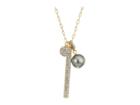 Cole Haan 28 Double Pave Charm/pearl Necklace (gold/clear Crystal/cubic Zirconia/dark Grey Glass Pearl) Necklace