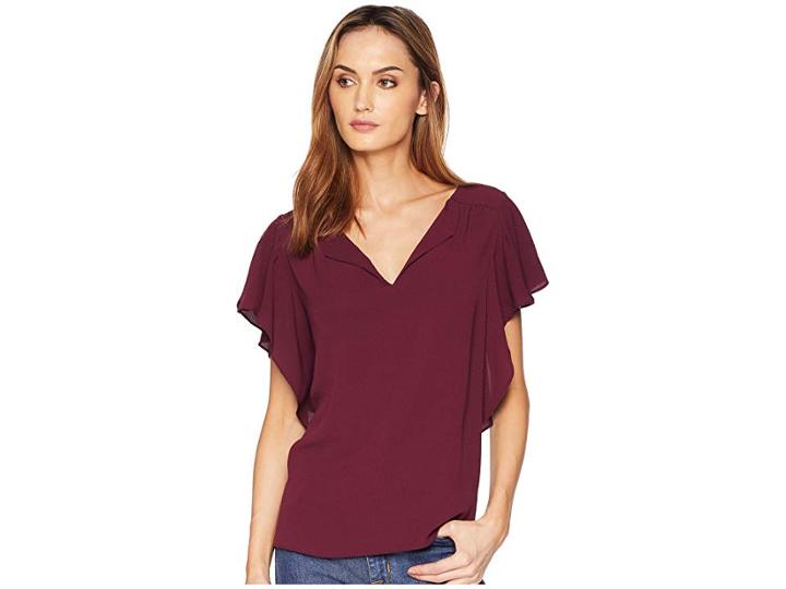 Vince Camuto Flutter Sleeve Soft Texture V-neck Blouse (cabernet) Women's Blouse