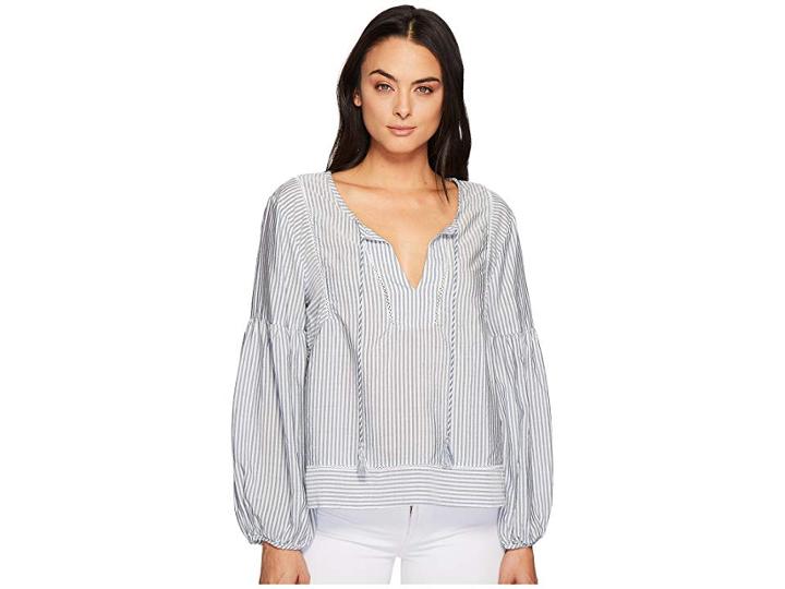 Splendid Paradise Cove Indigo Stripe Bell Sleeve Top (medium Wash) Women's Clothing
