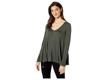 Miss Me Back Flowy Knit Long Sleeve Top (olive Green) Women's Clothing