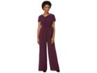Tahari By Asl Short Sleeve Crepe Jumpsuit With Asymmetrical Neckline (aubergine) Women's Jumpsuit & Rompers One Piece
