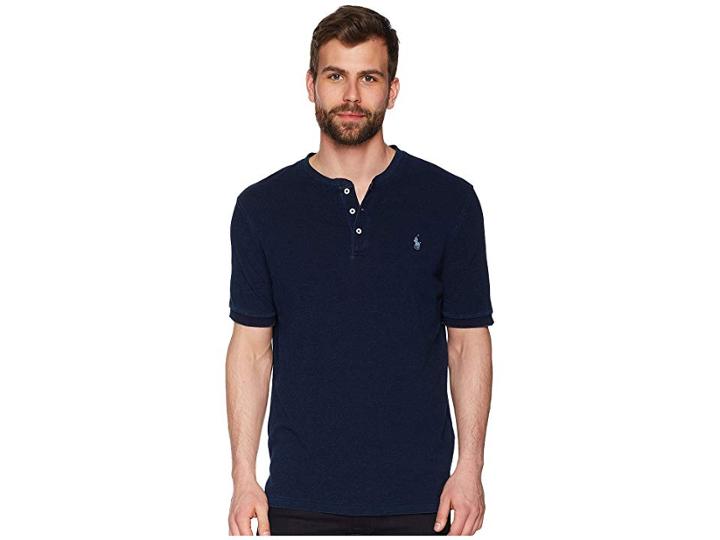 Polo Ralph Lauren Featherweight Mesh Short Sleeve Knit Henley (dark Indigo) Men's Clothing
