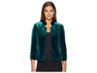 Tahari By Asl Stand Collar Open Velvet Jacket (green) Women's Coat