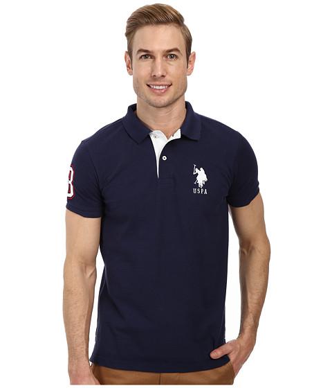 U.s. Polo Assn. Slim Fit Big Horse Polo W/ Stripe Collar (classic Navy/white) Men's Short Sleeve Pullover