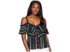 Vince Camuto Paradise Multi Stripe Ruffle Front Tank (rich Black) Women's Blouse
