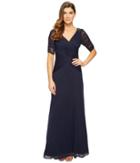 Adrianna Papell 3/4 Length Sleeve Rouched Stretch Tulle Dress With Beading (ink) Women's Dress