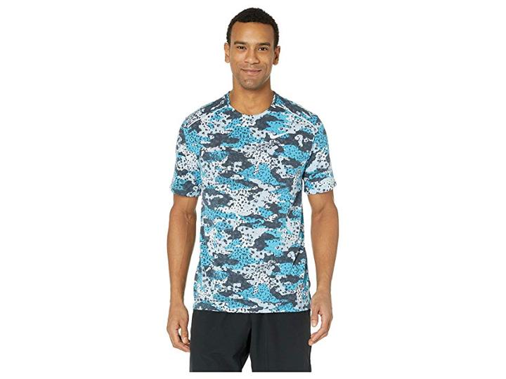 Nike Breath Rise 365 Top Short Sleeve Nv Rb (light Blue Fury/reflective Silver) Men's Clothing