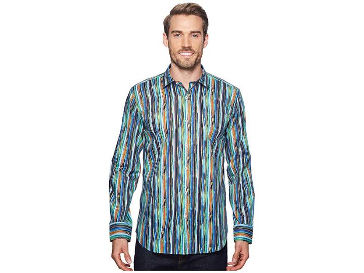 Bugatchi Shaped Fit Woven Shirt (candy) Men's Long Sleeve Pullover