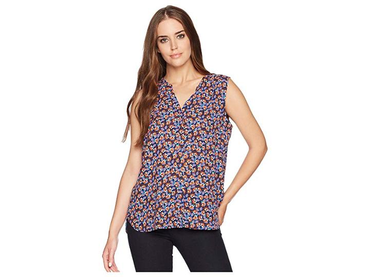 Nydj Sleeveless Pintuck Pleat Back (ditsy Blooms Peacoat) Women's Sleeveless