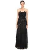 Marchesa Notte Sequin Gown W/ Draped Tulle Overlay (black) Women's Dress