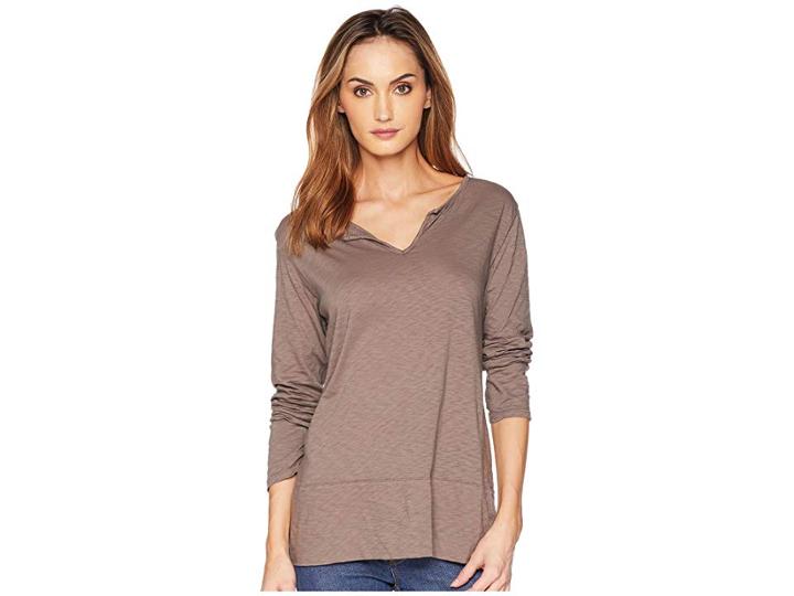 Fresh Produce Vintage Split-neck Long Sleeve Tee (portobello) Women's T Shirt