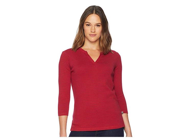 Royal Robbins Kickback Split Henley (rumba Red Stripe) Women's Long Sleeve Pullover