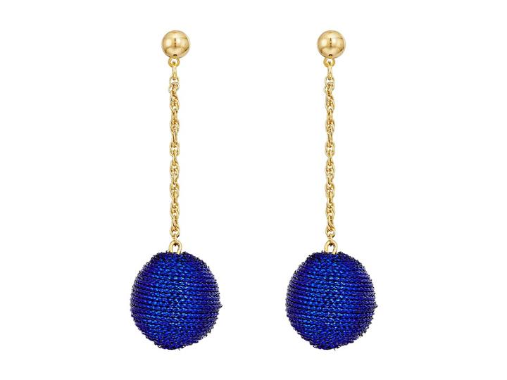 Kenneth Jay Lane Blue Thread Wrapped Ball On Gold Chain Drop Post Earrings (blue) Earring