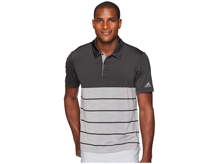 Adidas Golf Ultimate Heather Stripe Polo (carbon/white Heather) Men's Clothing