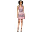 Vince Camuto Printed Scuba Double V-neck Fit And Flare Dress (pink Multi) Women's Dress