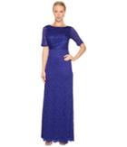 Adrianna Papell Shirred Stretch Lace Gown (neptune) Women's Dress