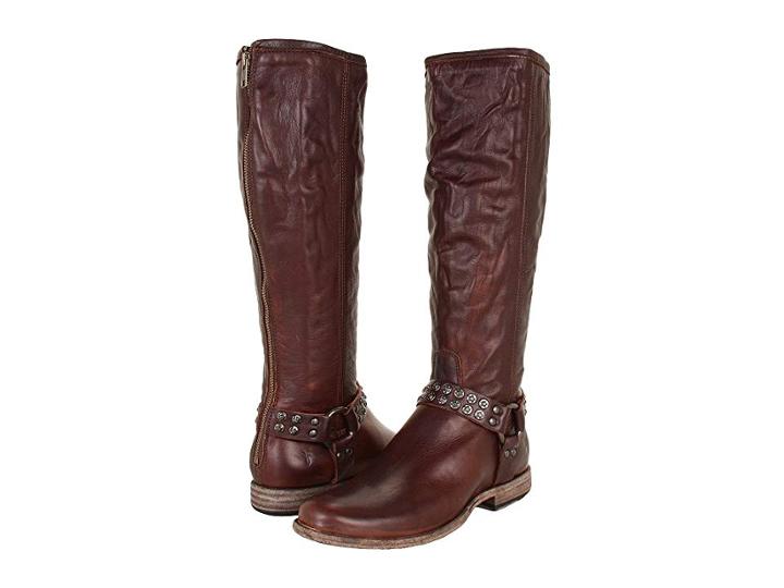 Frye Phillip Studded Harness Tall (dark Brown Soft Vintage Leather) Women's Zip Boots