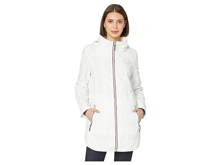 Tommy Hilfiger 34 Cinched Waist Rain Anorak (white) Women's Clothing