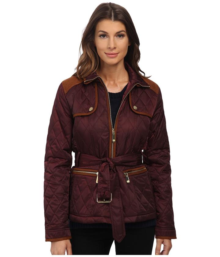 Vince Camuto Belted Quilted Jacket J8021 (bordeaux) Women's Coat