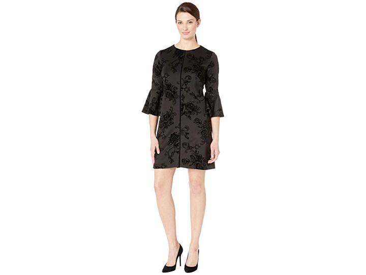 Gabby Skye Bell Sleeve Flocked Velvet Scuba (black/black) Women's Dress