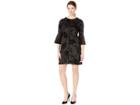 Gabby Skye Bell Sleeve Flocked Velvet Scuba (black/black) Women's Dress