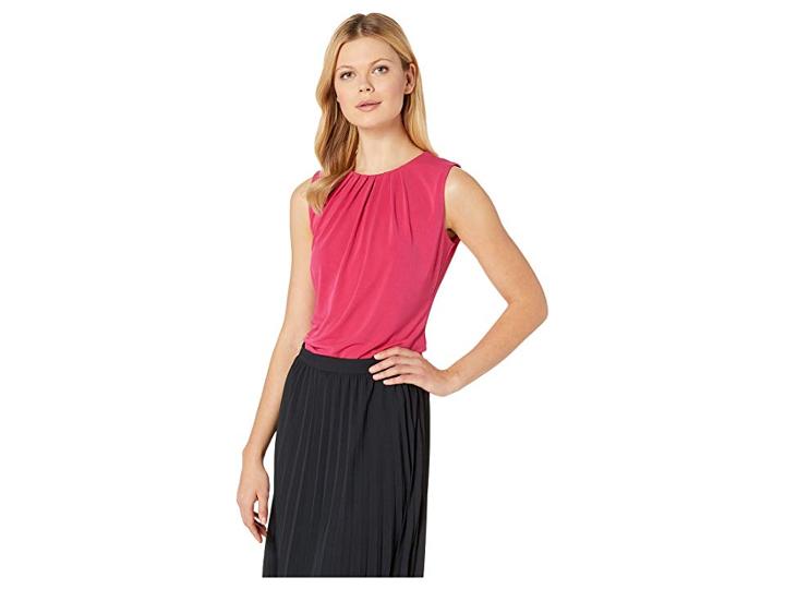 Calvin Klein Solid Pleat Neck Cami (vivacious) Women's Clothing
