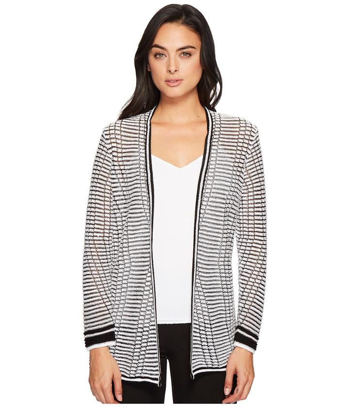 Nic+zoe Striped Space Cardy (icy Grey) Women's Sweater