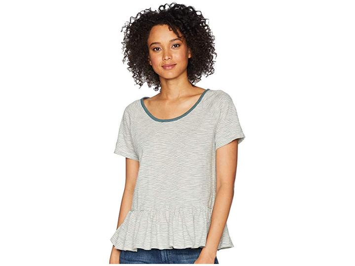 Lucky Brand Stripe Peplum Top (green Multi) Women's T Shirt