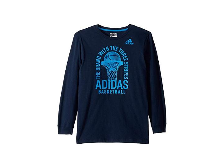 Adidas Kids Long Sleeve Brand Slogan Tee (big Kids) (navy) Boy's T Shirt