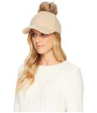 Ugg Fabric Baseball Hat With Fur Pom (natural Heather) Baseball Caps