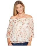 Lucky Brand Shirred Off Shoulder Top (natural Multi) Women's Short Sleeve Pullover