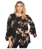 Vince Camuto Specialty Size Plus Size Flared Sleeve Windswept Bouquet Blouse (iced Rose) Women's Blouse