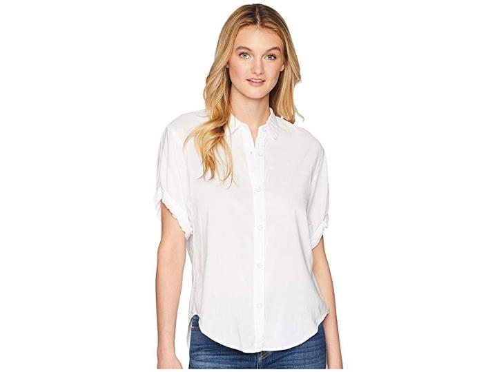 Splendid Cotton Voile Short Sleeve Boyfriend Shirt (white) Women's Clothing